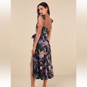 Lulu's Black and Purple Floral Backless Dress